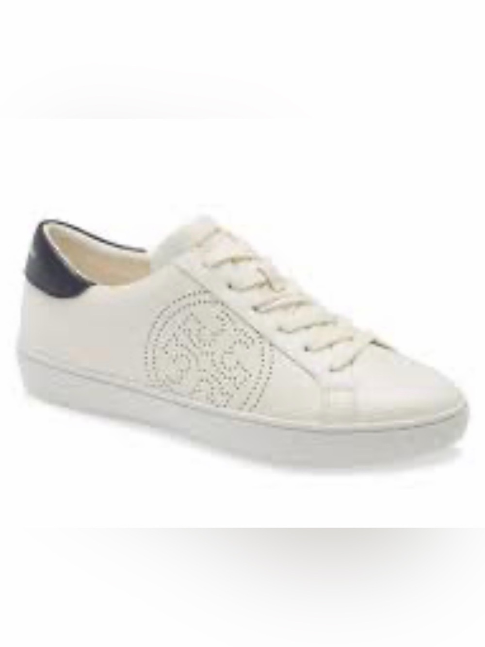 Tory Burch Cream Leather Perforated Logo Sneakers